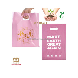 Customized Logo Pink Die Cut Handle Foldable Plastic Shop Boutique Gifts Reusable Carry Bag for Packaging Storage Stocking Sizes - Product Image 1