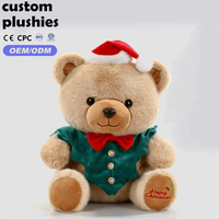Ours en peluche de Noël personnalisé OEM avec tenue d'elfe et bonnet de Père Noël pour cadeau de fêtes