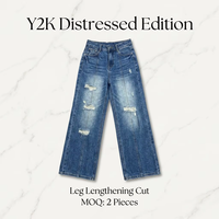 Jean décontracté Y2K pour femme, taille haute, jambe large, longueur genou, en denim bleu, coupe ample, pour l'été, les fêtes et le quotidien
