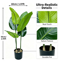 Palmier artificiel double tronc 90 cm, éco-responsable, résistant aux UV, plante en pot à feuilles de bananier artificielles pour l'aménagement paysager de jardin