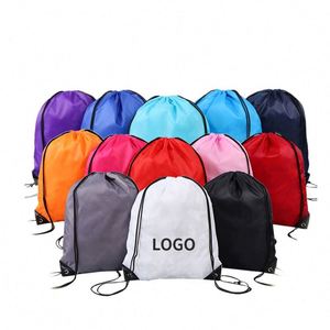 Custom Durable Drawstring Backpacks Silk Screen Printed Polyester Travel Bags for Promotions & Events