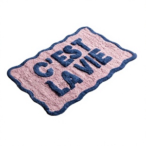 Alfombra de Baño de Algodón ITHL C'est La Vie, Rosa y Azul, Estilo Americano, Diseño Floral, Ecológica, Absorbente, Forma Rectangular, Hecha a Máquina - Product Image 1