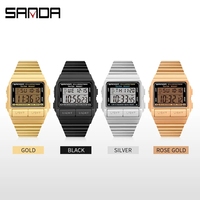 Montres numériques en gros SANDA 2007 avec logo personnalisé OEM, acier inoxydable, étanches, chronomètre, montre-bracelet rétro classique pour hommes, Reloj