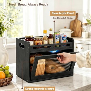 Exquisita caja de pan de bambú con ventana de visualización, almacenamiento de condimentos, estante de cocina para frutas, pan y aperitivos. - Product Image 4