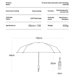 Parapluie pliant automatique robuste à 72 baleines, double usage (soleil et pluie), grand format, pour femmes et hommes - Product Image 3