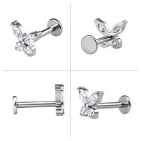 Labret en Titane G23 Massif ASTM F136, Bijou de Piercing Corporel Fileté Intérieurement, Plaqué Or, à Dos Plat, Vente en Gros