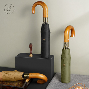 Ô dù tự động 3 lớp chống gió cổ điển nhiều màu dành cho nam, tay cầm bằng gỗ, in logo tùy chỉnh, ô dù doanh nghiệp - Product Image 3