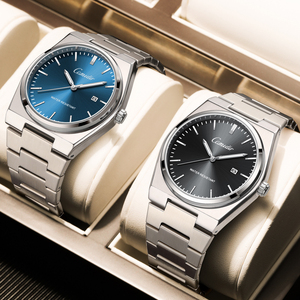 Service OEM ODM – Bracelet en acier inoxydable massif conique intégré pour <span class=keywords><strong>homme</strong></span>, montre minimaliste avec calendrier simple et cadran bleu soleil, idéale pour le quotidien - Product Image 6