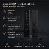 Fabrication OEM ODM de serrures de porte intelligentes pour hôtel sans clé en alliage d'aluminium avec carte RFID électronique et contrôle par application, système de sécurité inclus