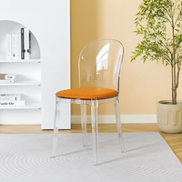 Chaise de salle à manger en acrylique, siège en coton et lin, patins en caoutchouc, mobilier de maison, style nordique moderne, transparente, simple, élégante, durable, confortable
