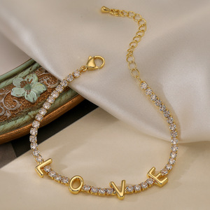 Adjustable Rose Gold Plated Tennis Letter Name <b>Bracelet</b> Personalized Zircon Stone Mom <b>Bracelet</b> Mother's Day Party Gift - Product Image 3