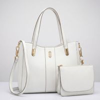 Set Tas Tote 2-in-1 Wanita Custom Logo Grosir - Tas Tangan Kulit PU Gelap dengan Tali Kontras Beige & Kantong Resleting Senada