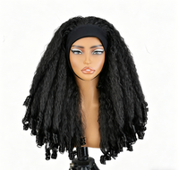 Perruque HAIRCUBE en cheveux synthétiques résistants à la chaleur, effet naturel ondulé, lisse africain, avec bandeau élastique, couleur noire, haute température, photo réelle