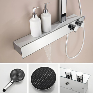 Modern Wall Mounted Shower Set With Rainfall Head And Handheld Spray <b>Thermostatic</b> <b>Control</b> For Home Spa - Product Image 2