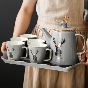 Ensemble théière et tasses en céramique pour salon, style nordique moderne et simple, couleur émaillée - Product Image 2