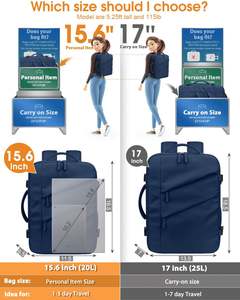 Waterproof Portable & Durable 20L-25L Laptop <b>Backpack</b> Large Capacity <b>Flight</b> Approved Travel Bag with 180° Zipper Closure - Product Image 5