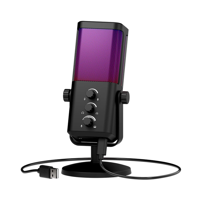 Dynamic Condenser Microphone for Gaming Streaming RGB Lighting USB Type-C Connection Metal Build Cardioid Pattern Noise