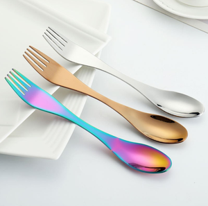 DFO09 2 in 1 Spoon Fork Combo Utensil Spork <b>Set</b> Stainless Steel <b>Camping</b> Backpack Utensil Spoon Fork for Travel <b>Picnic</b> Portable - Product Image 4