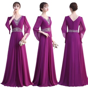Women's Long V-Neck A-Line Evening Gown Natural Waist Polyester Performance Dress Stage Costume 1 - Product Image 5