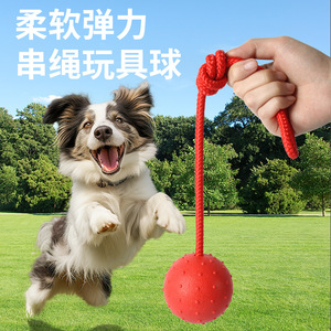 Dog Training <b>Ball</b> With Rope Rubber Chew Resistant Solid Bouncy Pet Toy For Interactive Play - Product Image 2