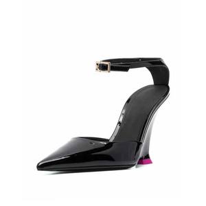 Tacchi alti a punta in pelle zeppa in pelle verniciata nera sexy temperamento scarpe da festa <span class=keywords><strong>donna</strong></span> tacchi <span class=keywords><strong>donna</strong></span> zeppa - Product Image 1