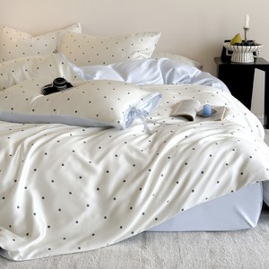 Ensemble de <span class=keywords><strong>housse</strong></span> de <span class=keywords><strong>couette</strong></span> et de draps en soie à pois, 4 pièces, doux et soyeux, respirant, certifié OEKO-TEX, coton 400TC, luxe pour la maison et la chambre à coucher - Product Image 2