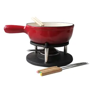 Set Fondue Keju Berenamel, Set Fondue Panci/Besi Cor