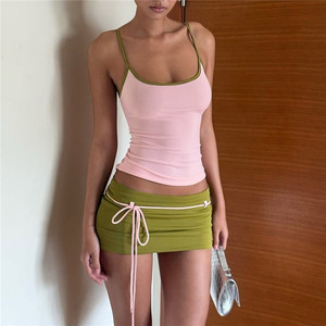Color Blocking 2Piece <b>Set</b> Women LowNeck Backless Skinny Camisoleand Bandage Skirt Sweet Summer - Product Image 2