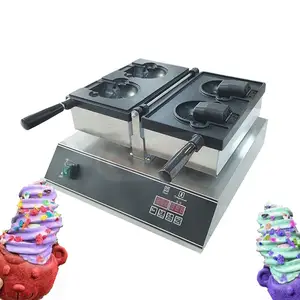 Özelleştirilmiş ticari dökme demir ayı şekilli dondurma koni wawafflle Maker makinesi ayı şekli açık ağız Waffle makinesi