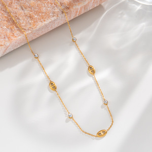 Collar Lariat en <span class=keywords><strong>Y</strong></span> de Acero Inoxidable Chapado en Oro de 18K con Eslabones Ovalados de Nariz de Cerdo <span class=keywords><strong>y</strong></span> Cadena con Colgante de Circonita, Joyería Fina para Mujer - Product Image 4