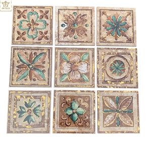 Carrelage mural décoratif vintage en céramique à motif floral rétro avec incrustation dorée pour crédence de cuisine et accent de salle de bain - Product Image 1