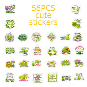 56 autocollants mignons sur le thème du matcha vert - Phrases amusantes sur le thé et les desserts, en <span class=keywords><strong>vinyle</strong></span> imperméable, inspirants pour le journal intime et la décoration DIY - Product Image 6