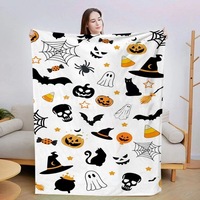 Nouvelle Tendance Couverture Polaire en Polyester Néon Halloween Horreur Citrouille et Chauve-souris Violettes pour Chambre, Canapé, Fête, Décoration Intérieure, Cadeau