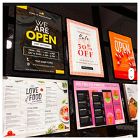 Boîte lumineuse publicitaire LED mince A1A2A3A4 avec panneau frontal en verre, cadre en aluminium à clipser, utilisation en intérieur, restaurants, magasins, cadre d'affiche LED