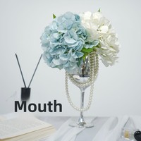 Bunga Hydrangea Sutra Realistis Kelas Atas, Hiasan Meja Modern, Biru Muda Putih, untuk Natal dan Hari Valentine