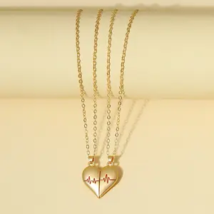 Wholesale 2Pcs/Set Couple Chain Necklaces Half Heart Pendant Heartbeat Magnetic Heart Necklace For Woman