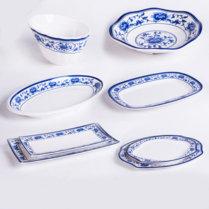 Blue And White Oval <b>Ceramic</b> <b>Plates</b> With Floral Pattern Dishwasher Safe For Hotel Catering Party Use - Product Image 1