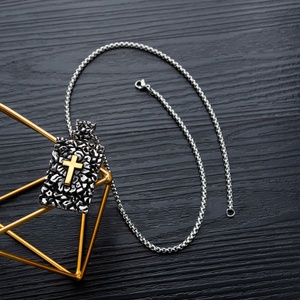 Collar de Cruz de Oro con colgante rectangular, cadena gruesa, estilo religioso, Punk Rock - Product Image 1