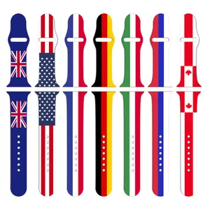 HuaMJ Colorful Soft Replacement Strap Watch Band International World Country Flag Silicone Strap For Apple Watch