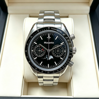 Montre chronographe multifonctionnelle à phases lunaires en acier inoxydable de luxe personnalisée, mouvement mécanique, étanche 100 m pour hommes