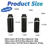 En stock – Bouteille d'eau isotherme en acier inoxydable 550 ml, 750 ml, 1000 ml avec couvercle rabattable, gourde thermos sport, logo personnalisé pour l'extérieur