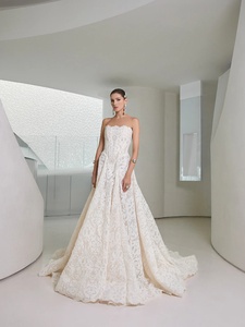 Abito da sposa Ruolai HL735 Princess con cerniera posteriore, senza maniche, elegante, con vita basca, interamente in pizzo e perle. - Product Image 2
