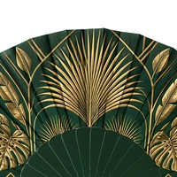 Éventail pliant Art Déco à motif de feuilles tropicales, logo personnalisé imprimé, éventail décoratif, cadeau promotionnel