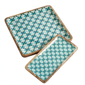 Modern Wooden <b>Storage</b> <b>Trays</b> Foldable Rectangle Geometric Pattern Polished Finish for Desk Bathroom & Kitchen - Product Image 1