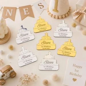 Etiquetas de Acrílico para Recuerdos de Primer Cumpleaños, Forma de Pastel, Nombre y Fecha Personalizados, Agradecimiento, Decoración Impermeable para Fiesta de Bebé - Product Image 5