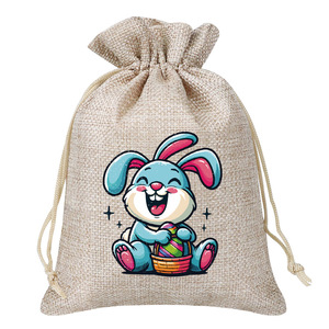 Nueva Bolsa de Regalo de Yute Reciclable y Personalizable con Diseño de Conejito de Pascua y Cierre de Cordón para Huevos de Pascua - Product Image 6