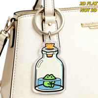 Porte-clés Grenouille dans une Bouteille, Adorable Anfie en Acrylique avec Design en Verre Bouchonné pour Clés, Sacs et Sacs à Dos