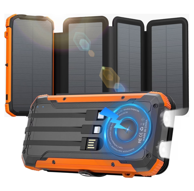 Portable Foldable Solar Charger 20000mAh with Wireless Charging and Built in 3 Cables for Camping Hiking Solar Power Banks