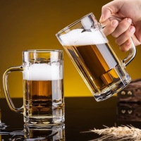 Duurzame, verdikte, gehard glazen bierpul, heldere, stevige drankenbeker, klassieke grote glazen bierpul met handvat