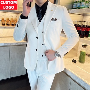 Costumes trois <span class=keywords><strong>pièces</strong></span> pour homme <span class=keywords><strong>bleu</strong></span> <span class=keywords><strong>marine</strong></span> sur mesure, coupe ajustée, costumes pour homme de haute qualité pour mariage - Product Image 3